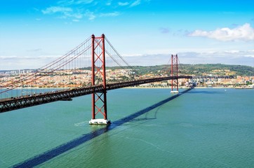 View of 25th April Bridge in Lisbon