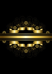 Golden ribbon framed by flowers with twisted lines and beads
