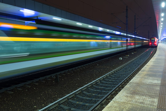 Train in motion at the station