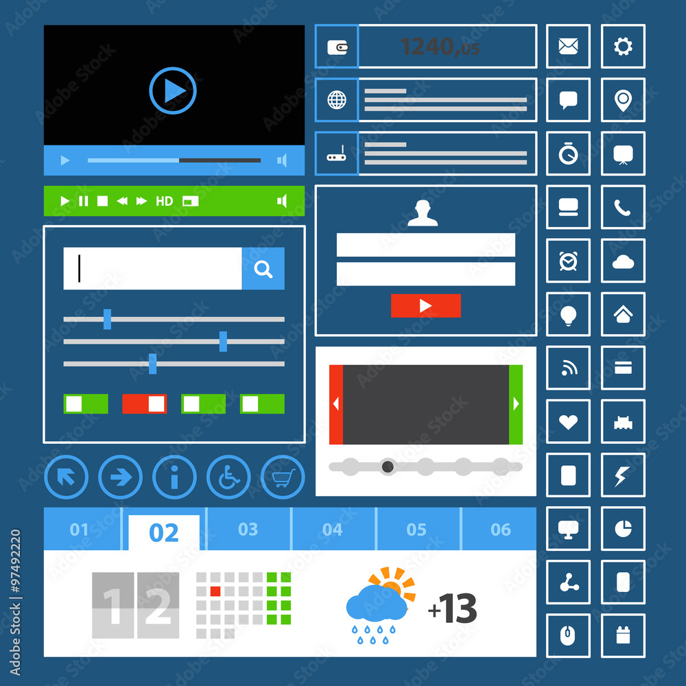 Aufkleber flat lineart style media website elements template
