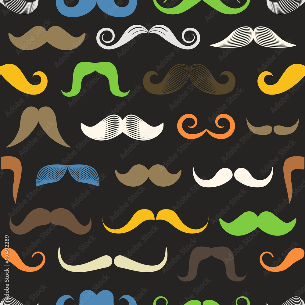 Poster different color retro style moustache seamless pattern