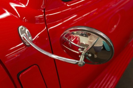 Red Classic Car Side View Mirror