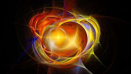 The explosion supernova. Bright Star Nebula. Distant galaxy. Abstract image. Fractal Wallpaper on your desktop. Digital artwork for creative graphic design. Format 16:9 widescreen monitors