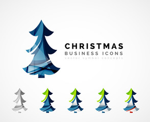 Obraz premium Set of abstract Christmas Tree Icons, business logo concepts, clean modern glossy design