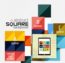 Geometric square shapes and infographic option elements with tablet