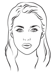 Beautiful woman portrait. Face chart Makeup Artist Blank Template. Vector illustration.