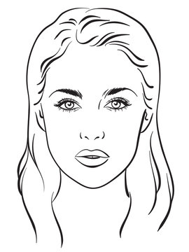 Beautiful woman portrait. Face chart Makeup Artist Blank Template. Vector illustration.