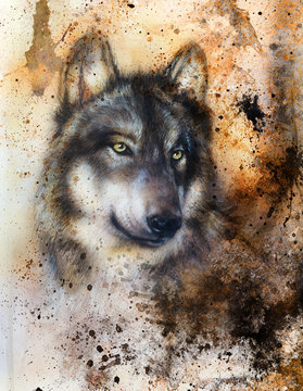 alsatian dog, painting Abstract spots background, vintage variant.