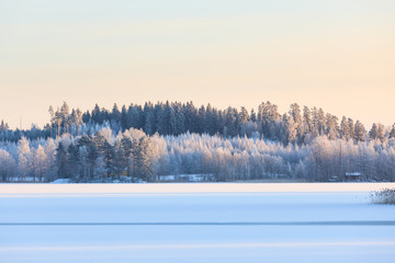 Winter lake scenery in finland - 97496004