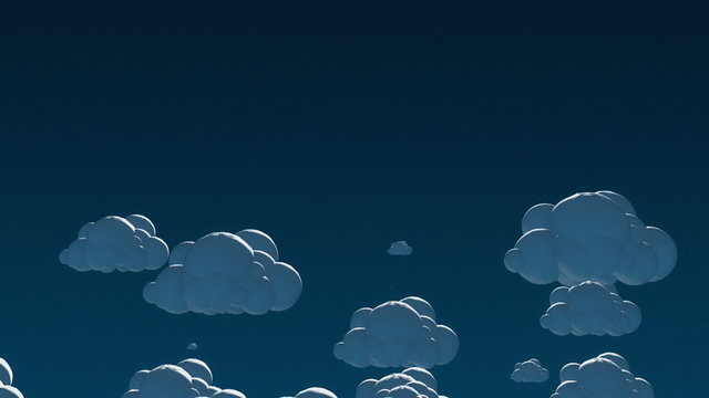 Cartoon flying clouds in the night sky. 3d animation with alpha-matte channel