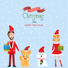 Happy working people and gift box for merry christmas vector. il