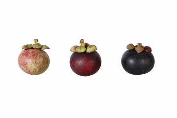Three different mangosteen on white background