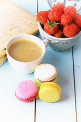  coffee macaroon old book retro vintage French dessert eco organic healthy lifestyle soft selective focus