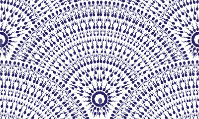 Vector abstract seamless pattern of dark blue sperm seeking the egg. Fan-shaped icon buttons insemination.