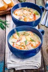 homemade chowder with shrimps