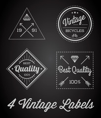 Vector Set of 4 of Vintage Retro Style Premium Design Labels Black and White