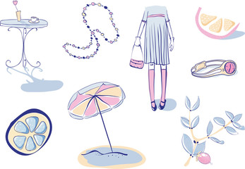 Vector Illustration Set of 8 Health and Beauty Objects