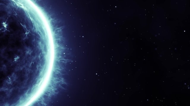 blue sun in space with stars