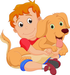 Cute little boy hugging his pet dog