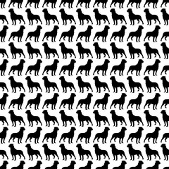 Seamless black and white decorative vector background with decorative dogs