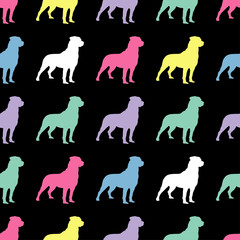 Seamless black and white decorative vector background with decorative dogs