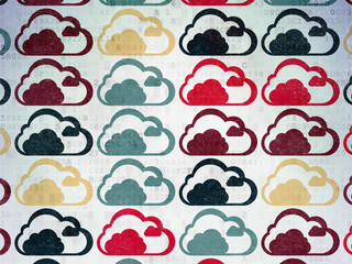 Cloud networking concept: Cloud icons on Digital Paper background