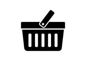 Black shopping basket icon on white background