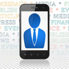 News concept: Smartphone with Business Man on display