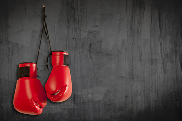 Pair of red boxing gloves