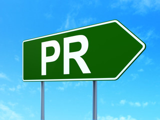 Advertising concept: PR on road sign background