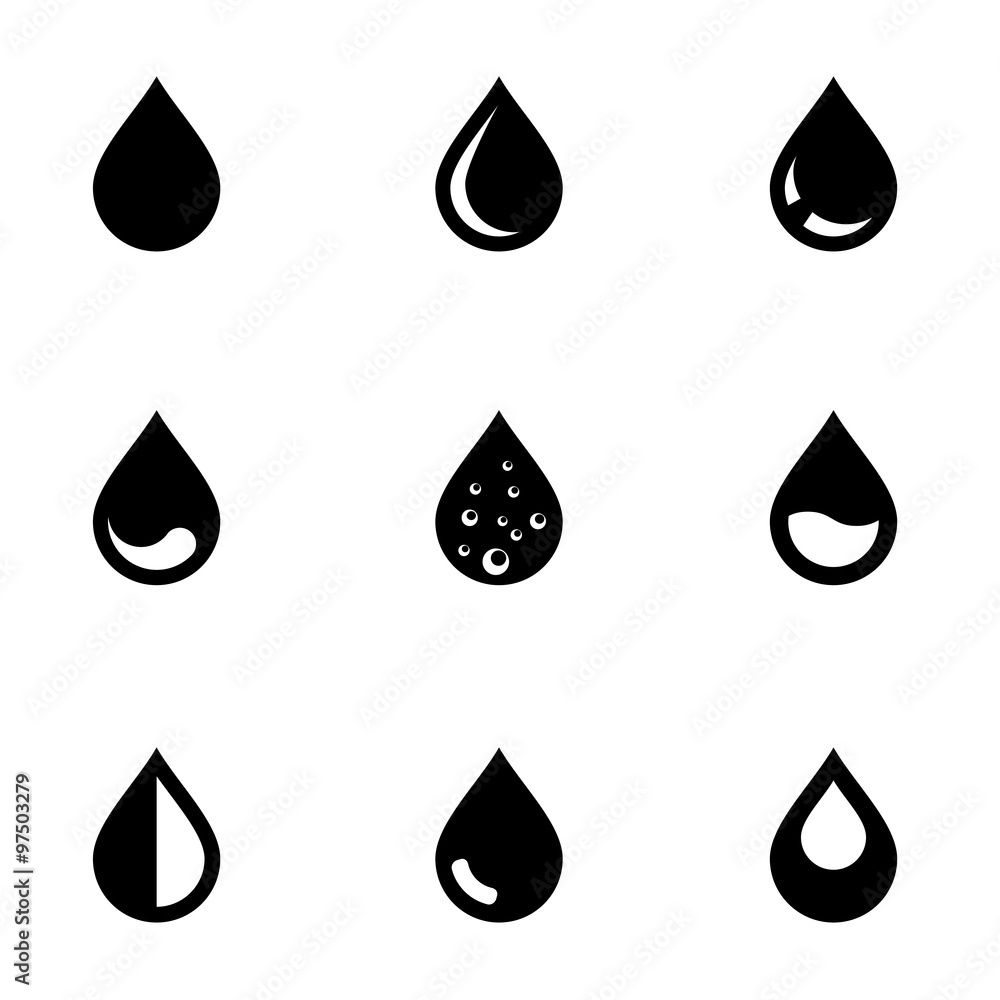 Wall mural vector black drop icon set. drop icon object, drop icon picture, drop icon image - stock vector