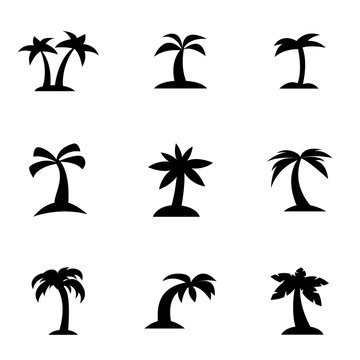 Vector black palm icon set. Palm Icon Object, Palm Icon Picture, Palm Icon Image - stock vector