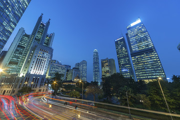 Fototapeta na wymiar Night traffic and skyline of Hong Kong city