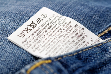 Jeans laundry care label