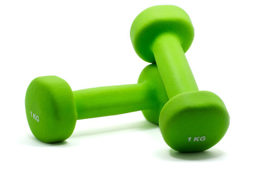 Two green dumbbells