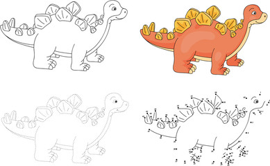 Cartoon stegosaurus. Vector illustration. Dot to dot game for ki