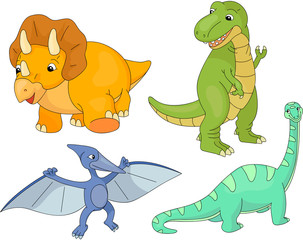 Set of diplodocus, tyrannosaur, pterodactyl and triceratops © fir4ik