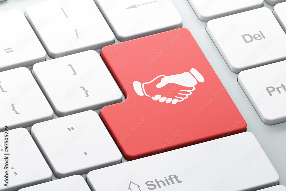 Aufkleber finance concept: handshake on computer keyboard background