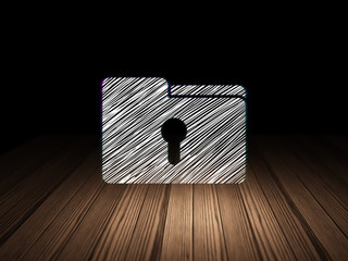 Finance concept: Folder With Keyhole in grunge dark room