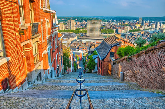 View over montagne de beuren stairway with red brick houses in L