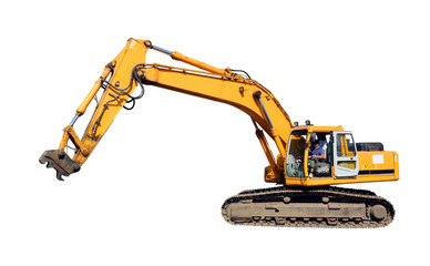 Экскаватор без навесного оборудования, изолированный на белом фоне