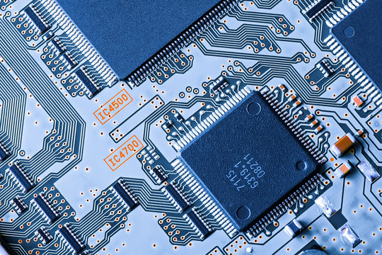 Electronic circuit board close up.