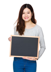 Asian Young Woman show with chalkboard