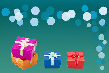 Set of gift box on background bokeh for Christmas background.