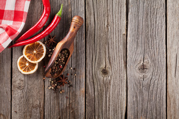 Spices on wooden table