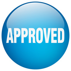 approved blue round gel isolated push button