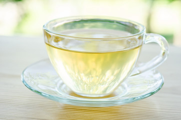 Cup of tea on the  wooden table