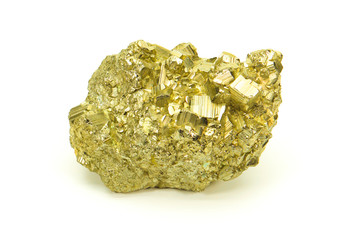 Block of gold rock isolated on white