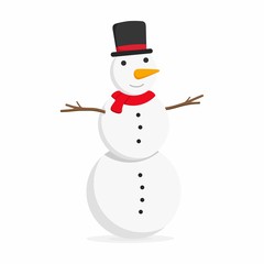  Snowman with top hat on White background. Vector illustration.