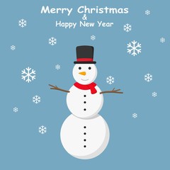  Snowman with top hat and Snowflakes on blue background